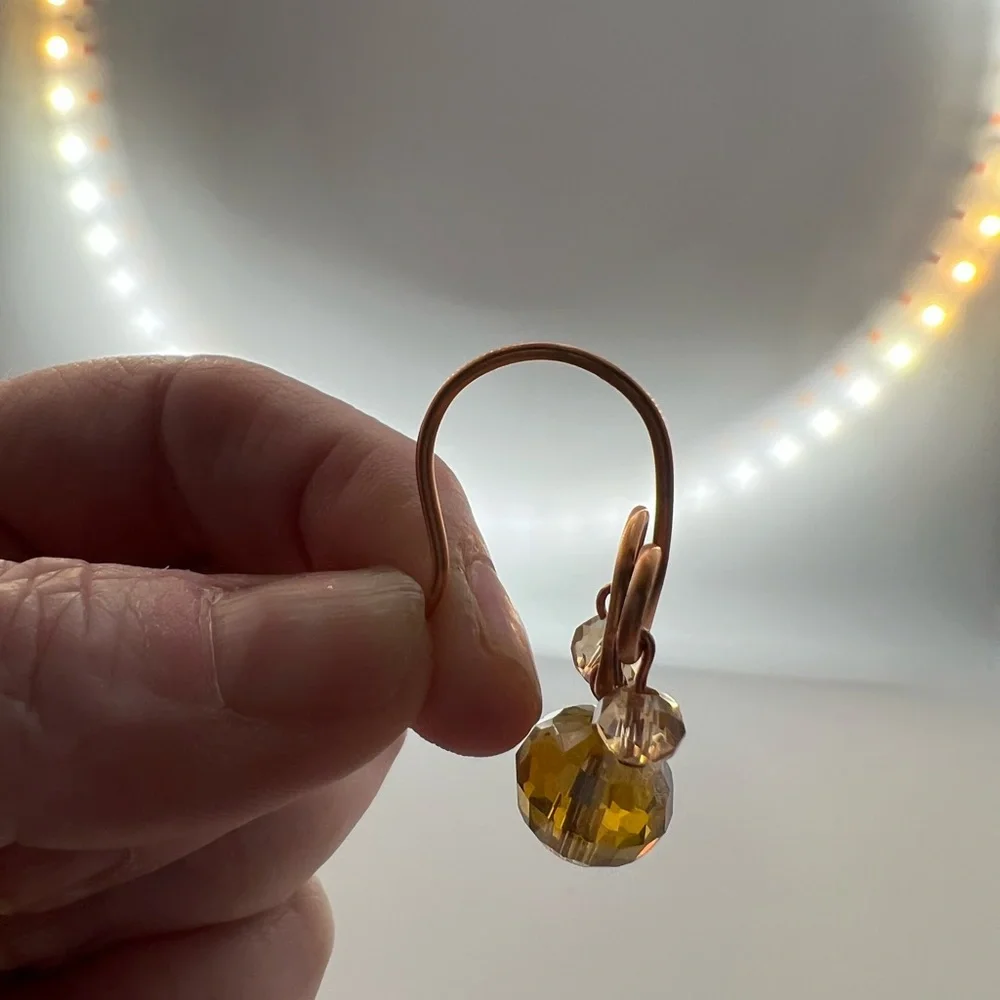 Copper and Amber Beaded Hand-Twisted Drop Earrings - Picture 2 of 3